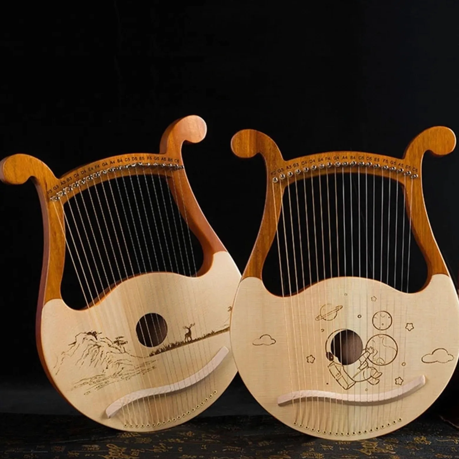Arpa a Lira Arpa a Lira Strumento Musicale in Legno Arpa a Lira con Corda for Chiave di accordatura(Rose)