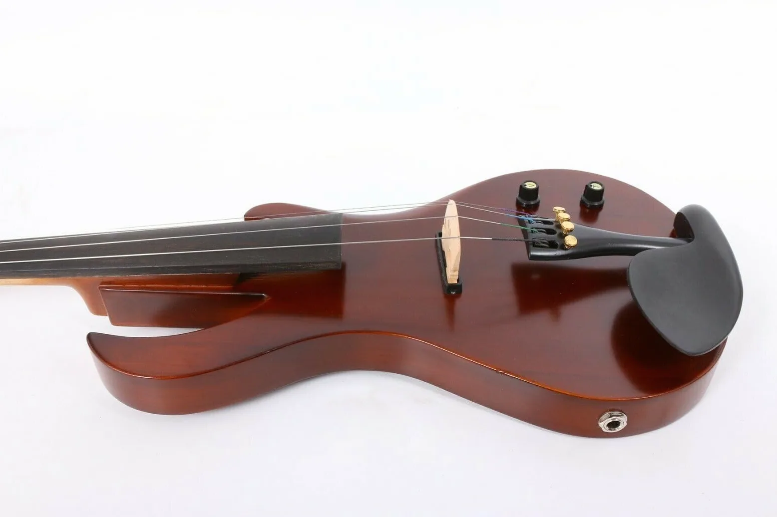 Kit violino elettrico silenzioso 4/4 full-size per violino elettrico silenzioso corpo in legno massello con accessori in ebano a forma di chitarra potente suono, custodia, arco