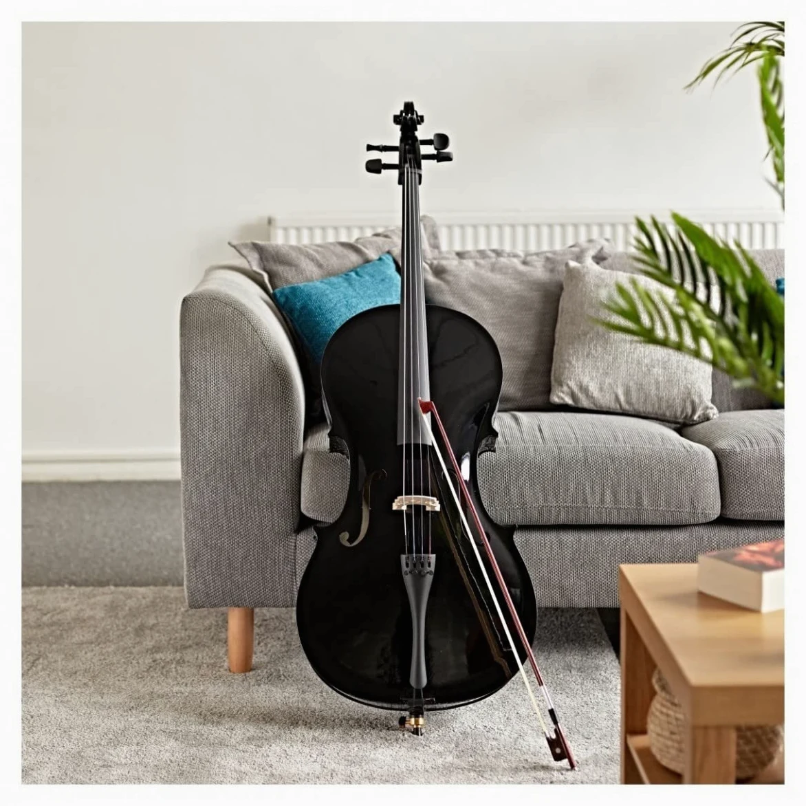 Gear4music Violoncello 4/4 con Archetto e Custodia, Nero | Tavola in abete stratificato ed fasce in tiglio per la risonanza, corde in acciaio per la chiarezza