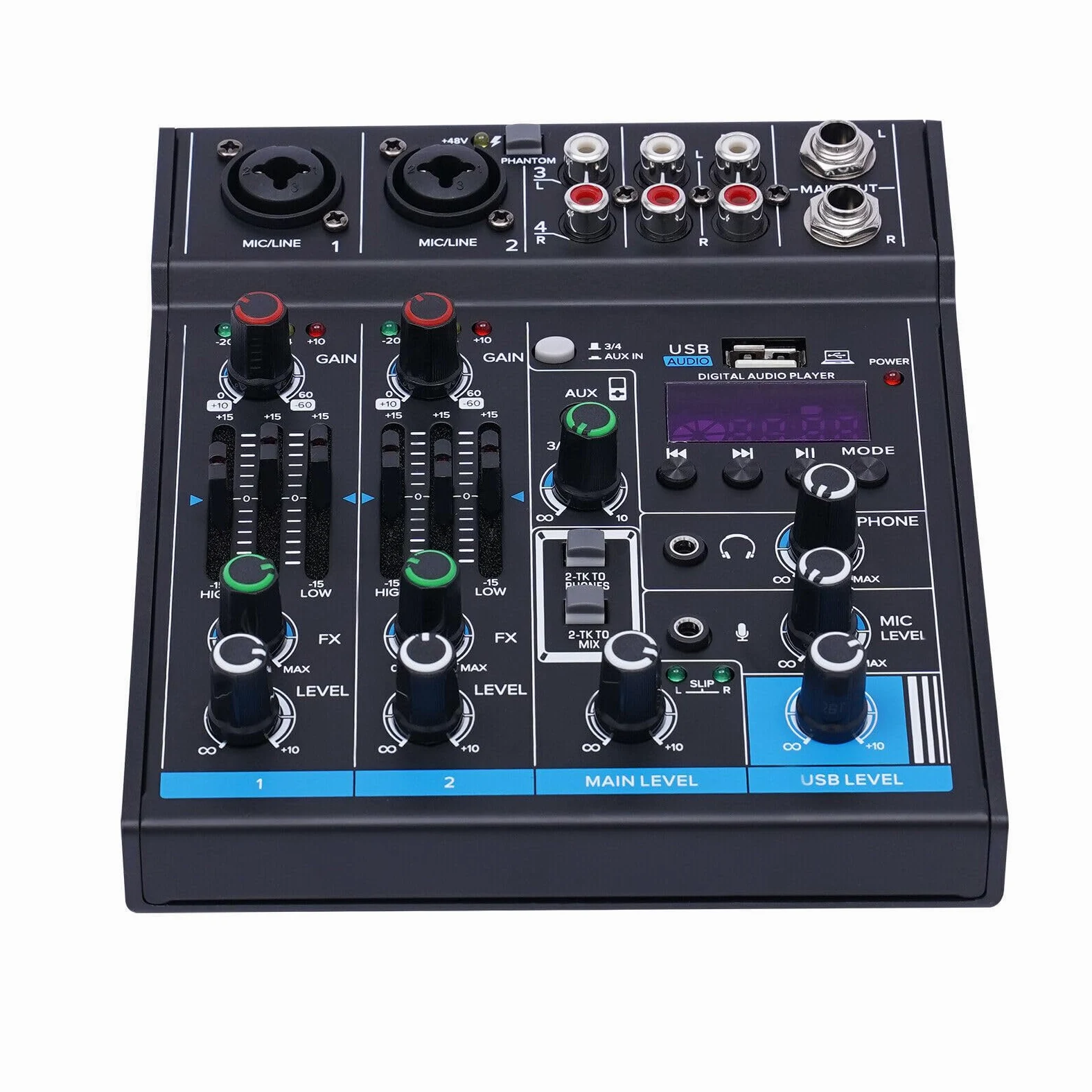 Mixer audio a 4 canali, mixer Bluetooth USB Live Studio Audio Mixer Console DJ Soundboard, mixer audio professionale per registrazioni, streaming live