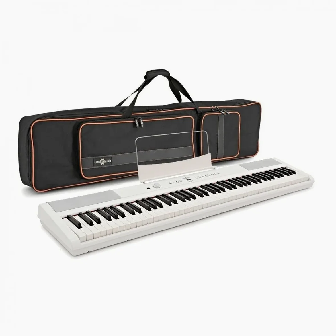 SDP-2 Pianoforte digitale con borsa da concerto Gear4music - Bianco | Pianoforte Digitale Pesato 88 Tasti, Alimentato a Rete o Batterie, Altoparlanti e Uscita Cuffie Integrati, Borsa