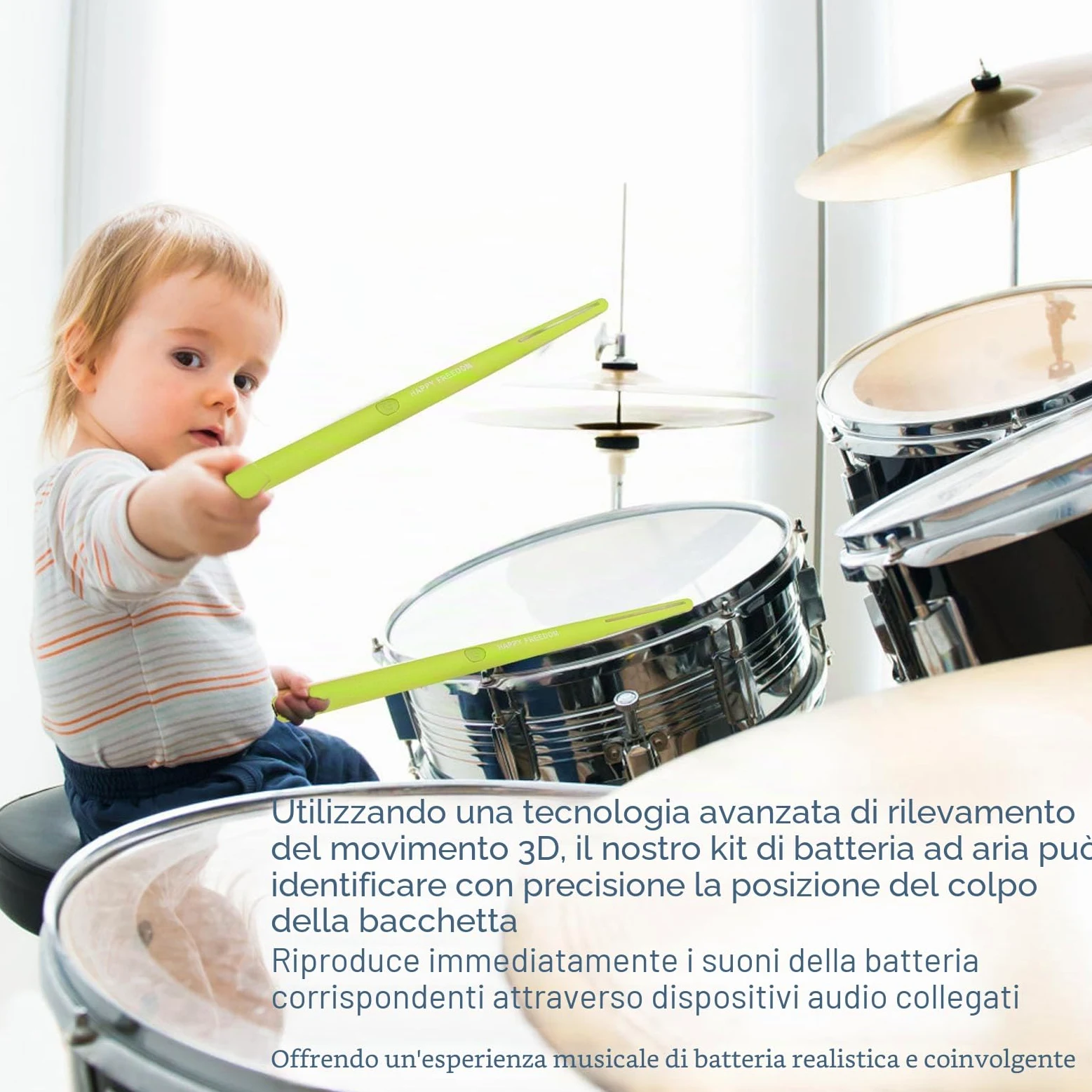 Bacchette per Batteria Ad Aria, Set per Batteria Elettrica Portatile Kit per Batteria per realtà Virtuale con Bacchette, Pedali, Set per Batteria Elettronica Pratica per Bambini