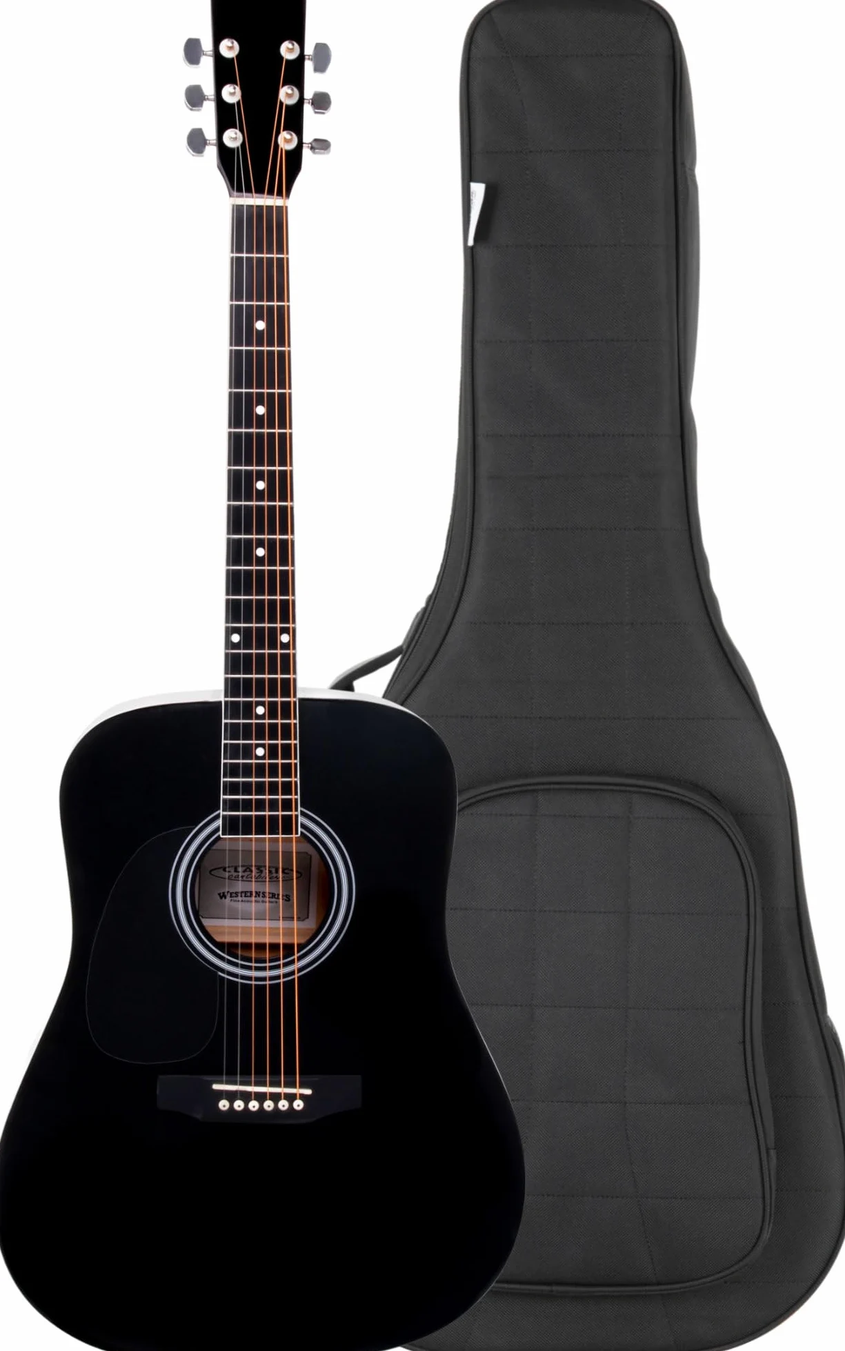 Classic Cantabile WS-10BK-LH Chitarra Acustica Western Nera Modello Mancino | Stile Dreadnought, 6 Corde, 20 Tasti, Ponticelli: Nickel Argento, Tavola, Fondo, Fasce: Tiglio Laminato, Tastiera, Scala: 64