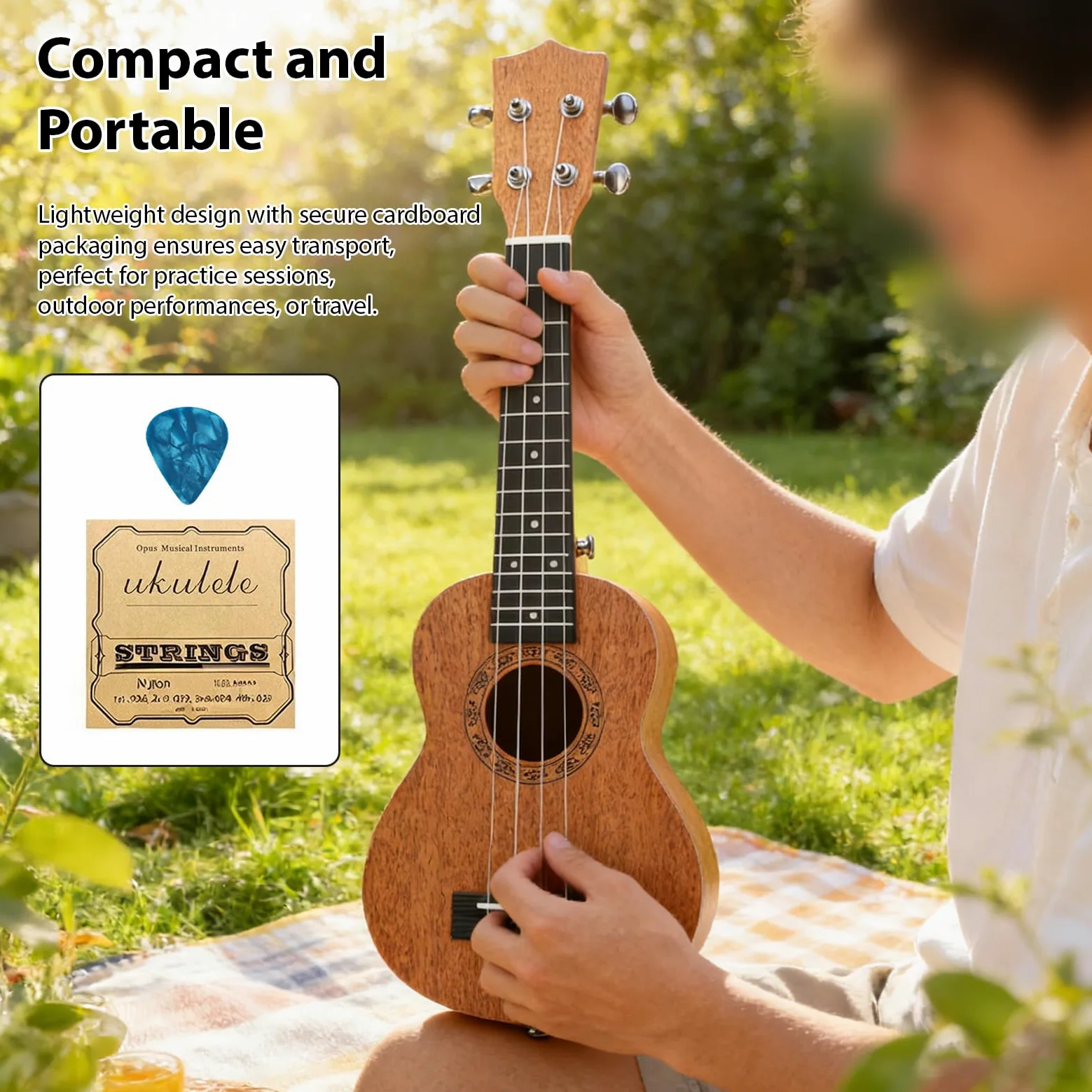 Eacam Kit per Principianti Ukulele in Mogano da 21 Pollici, Struttura in Legno Massello, Borsa Portatile, Accordatore, Tracolla, Capotasti, Plettri, Corde di Ricambio, Ideale per