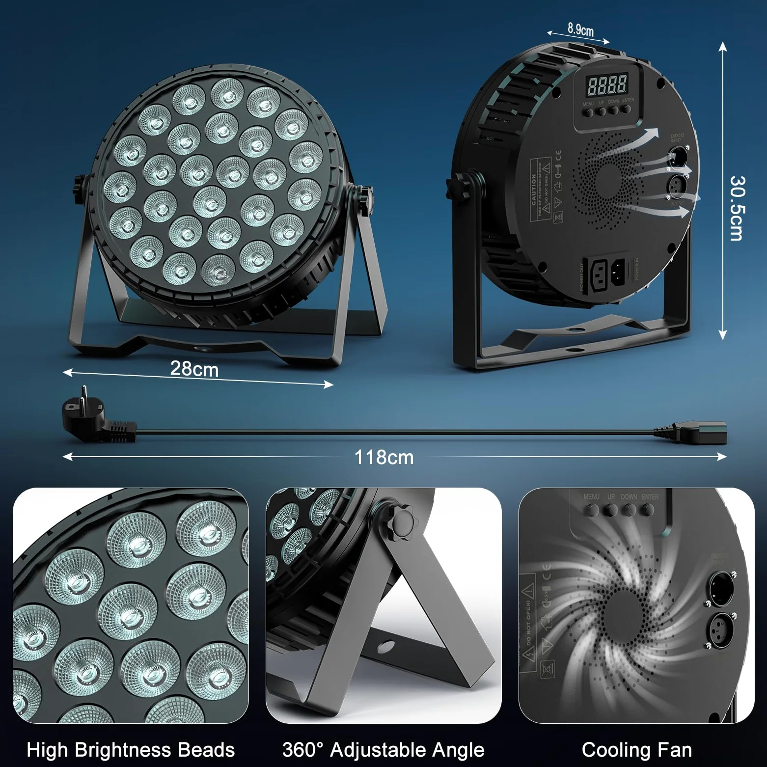 2PCS 216W Par LED Luci Palcoscenico, 27 x 8W RGBW Discoteca DJ Faretti DMX 4/8CH Alta Luminosità Luce Fari LED con Telecomando per Festa Party Bar Teatro Natale