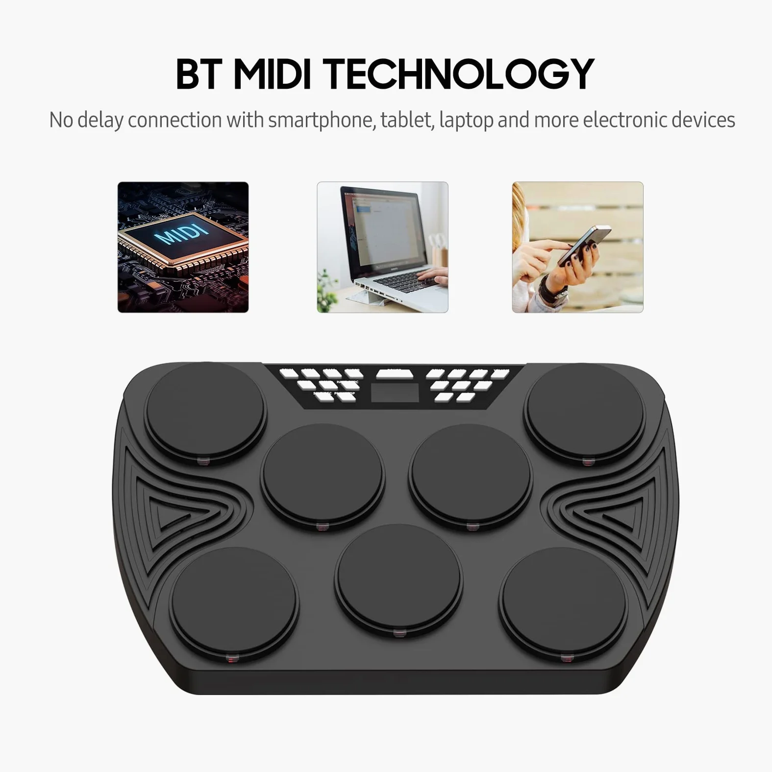 Batteria elettronica portatile, tamburo da tavolo con 7 pad sensibili alla velocità, supporto per pad batteria ricaricabile integrato, ingresso audio per registrazione, per bambini e principianti