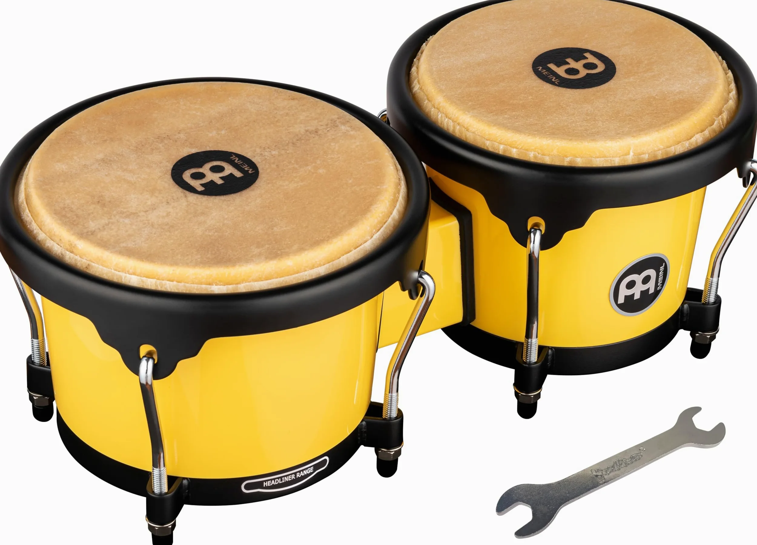 Meinl Percussion Bongos Journey Series - 2 Tamburi a Mano da 6.5 e 7.5 Pollici - Chiave Accordatura Inclusa - Plastica ABS, Yellow (HB50IY)