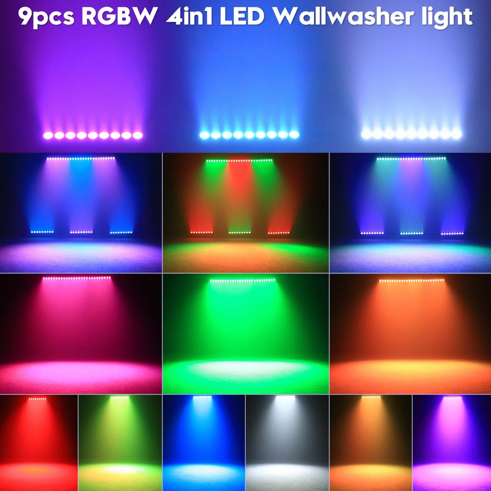 2 Pezzo Wallwasher Barra Luminosa LED,9 x 6W RGBW Luce da Palcoscenico Luci Discoteca con Remoto Controllo,DMX 512 Strobo Faretto LED per DJ Feste,Nozze,Esterno,Halloween,Natale