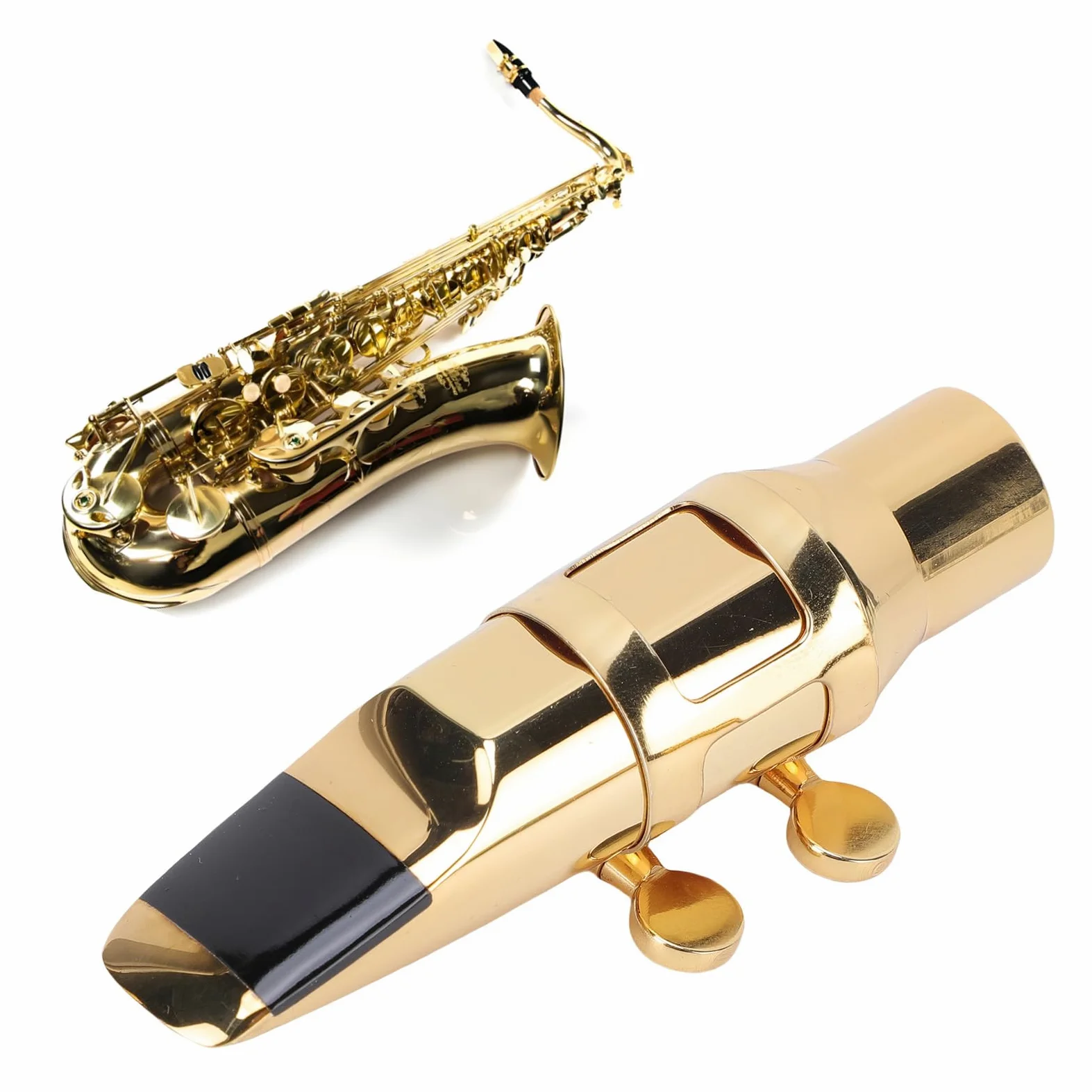 Bocchino Sassofono Alto Set C-6, Bocchino in Ottone Oro in Ottone con Legatura del Cappuccio e Borsa