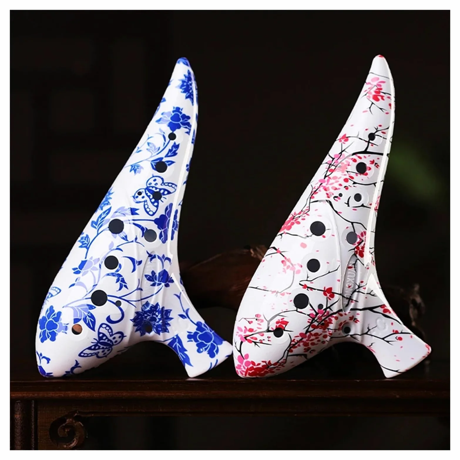 Ocarina Ceramica Alto C Flauto in ceramica con 12 fori, tono AC Tono medio C Grana del legno Cracking Ghiaccio Affumicato Blu Bianco Strumento for principianti per Principianti Adulti