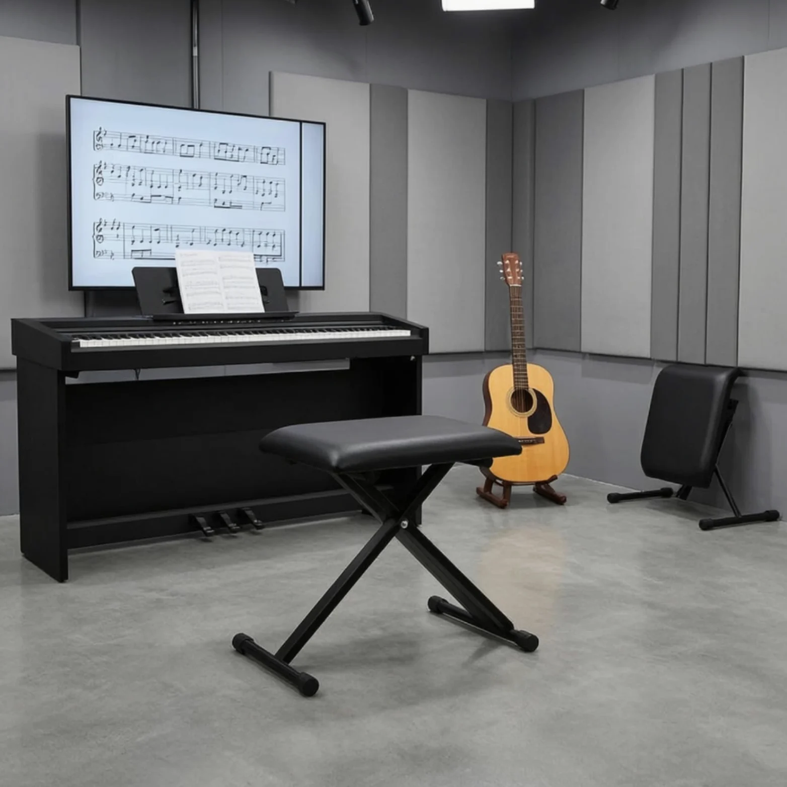 Sgabello Regolabile per Pianoforte Tastiera Sedia Musica Sedile Strumento con Regolazione Ergonomica Tre Livelli Base Solida in Acciaio Chiusura