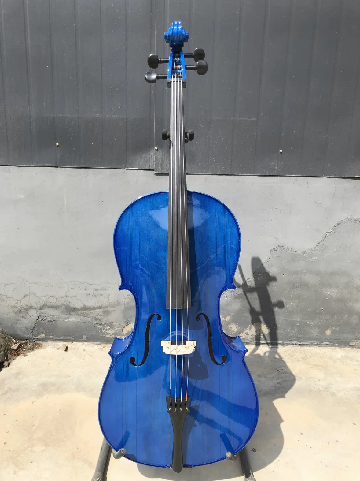 Violoncello elettrico acustico 4/4 in legno massello di acero e abete rosso, raccordi in ebano, suono dolce con arco per borsa per violoncello (blu)