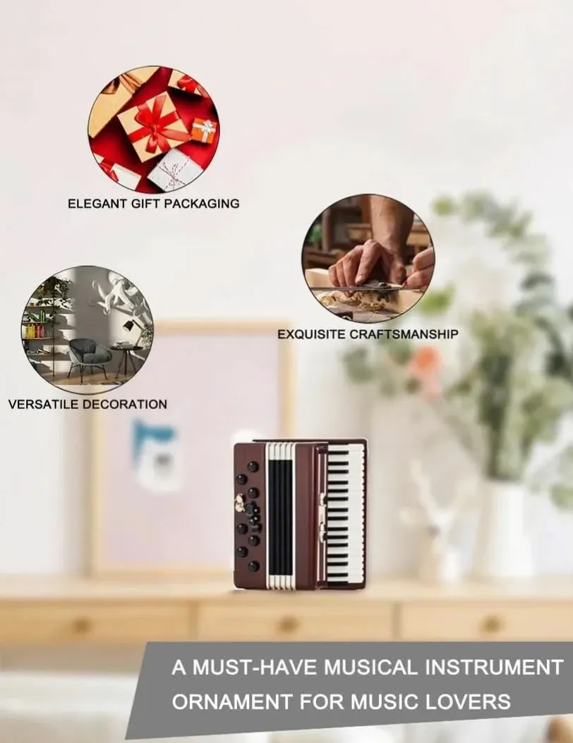 Mini Fisarmonica in Legno, Modello Decorativo 6cm, Fisarmonica Piccola in Confezione Regalo, Ideale Come Gadget Musicale e Fisarmonica Giocattolo (Rosso)