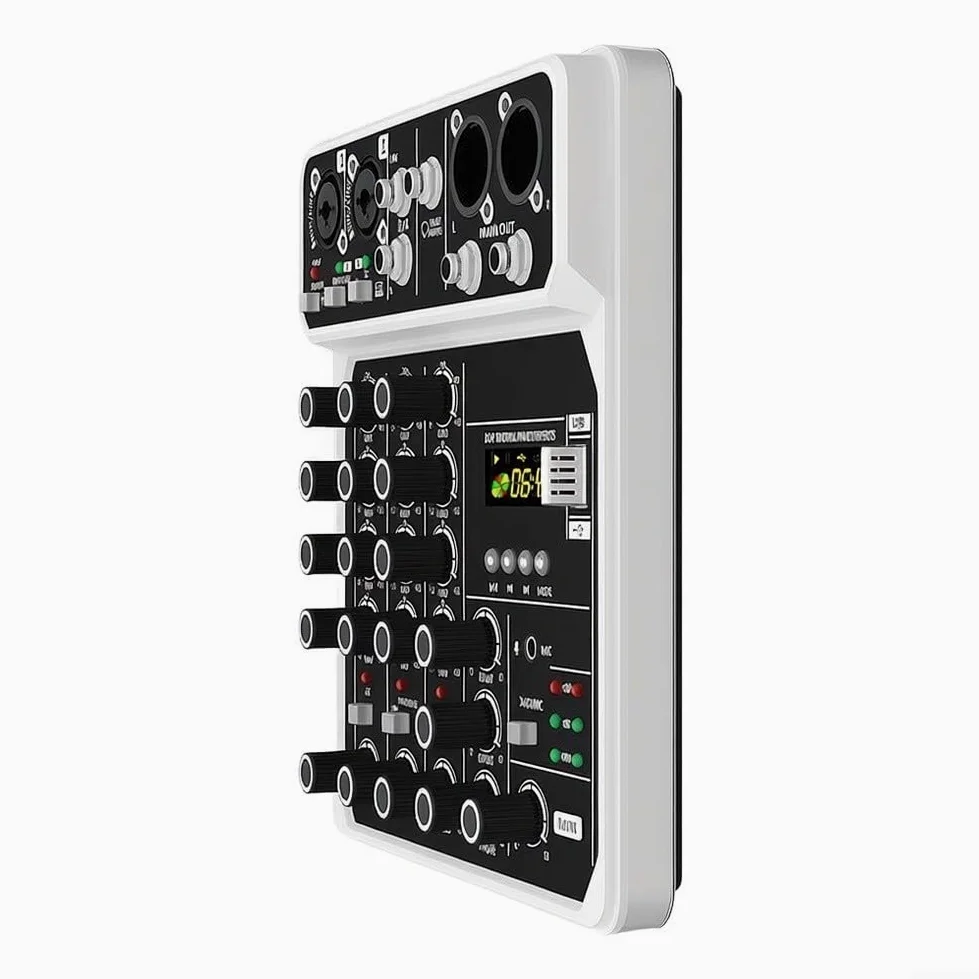 Console di mixaggio compatta a 4 canali da 48 V con microfono per prestazioni Console di mixaggio a 4 canali in miniatura con alimentazione
