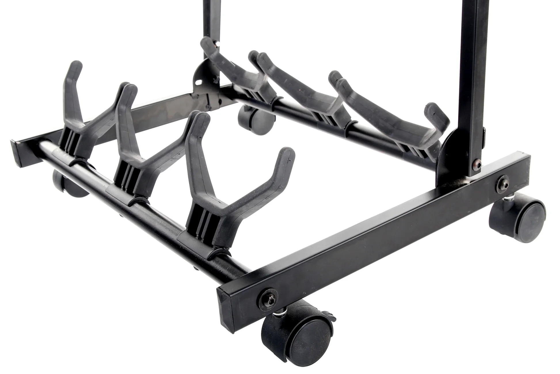 ROCKTILE Multistand Supporto per 3 chitarre: classica, acustica, elettrica, basso. Cavalletto pieghevole con ruote, supporto multiplo per strumenti a corde.