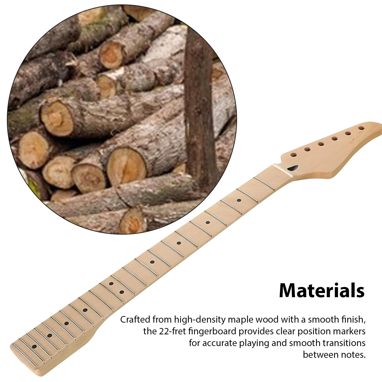 Fockety Manico per chitarra elettrica di ricambio ST, truss rod a doppia azione, tastiera in acero per mano destra, 22 tasti, capotasto in osso, fori di accordatura preforati da 10 mm