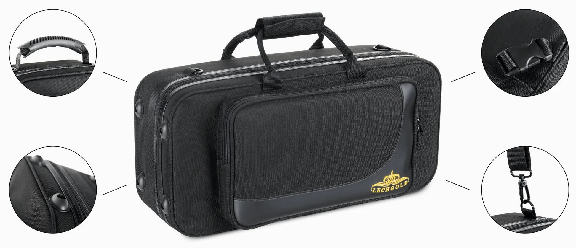 Custodia Leggera Lechgold per Tromba Bb - Lightcase per tutte le trombe comuni con valvole Perinet - Imbottitura termica - Tasca esterna - Set zaino - Bocchino e accessori - Nero