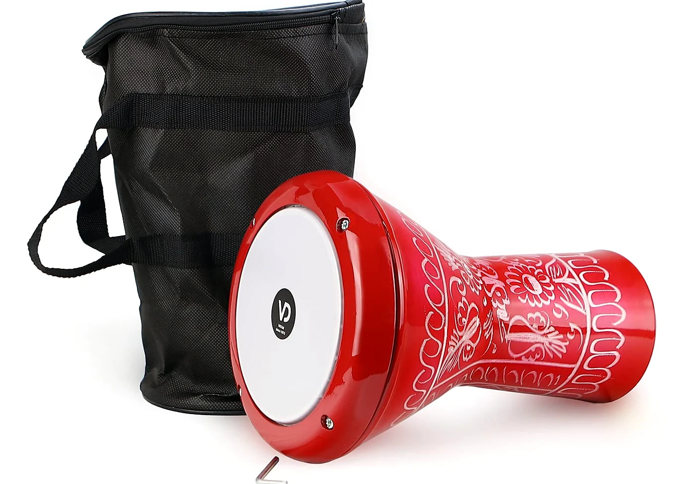 Darbuka - Tamburo per bambini orientali in alluminio pressofuso inciso a mano, colore rosso minerale