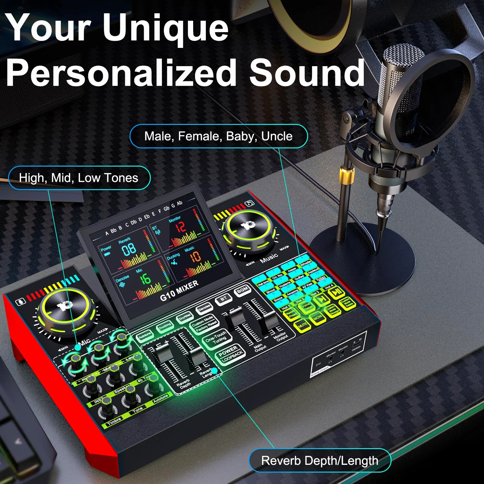 Bundle di microfoni per podcast con mixer audio live, bundle di attrezzature per podcast con microfono a condensatore da 3,5 mm (P15) per PC/telefono live streaming, canto, gaming, cambio voce