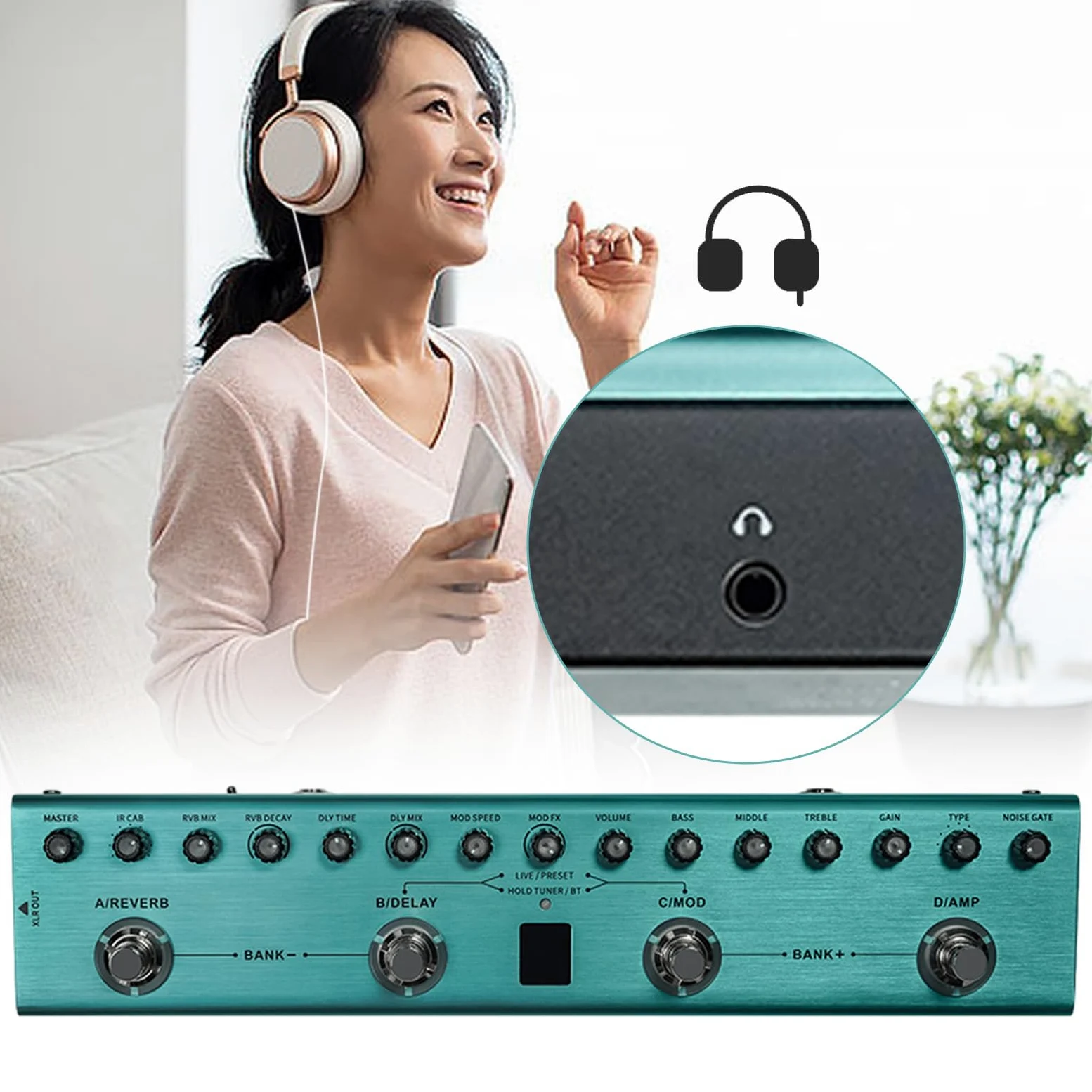 Btuty Pedale Multieffetto Per Chitarra, TANK G V2 Decelerazione, Equalizzatori A 3 Bande Uscita Bilanciata XLR 3 Delay 3 Riverberi Pedale Effetti Per Chitarra Connessione BT