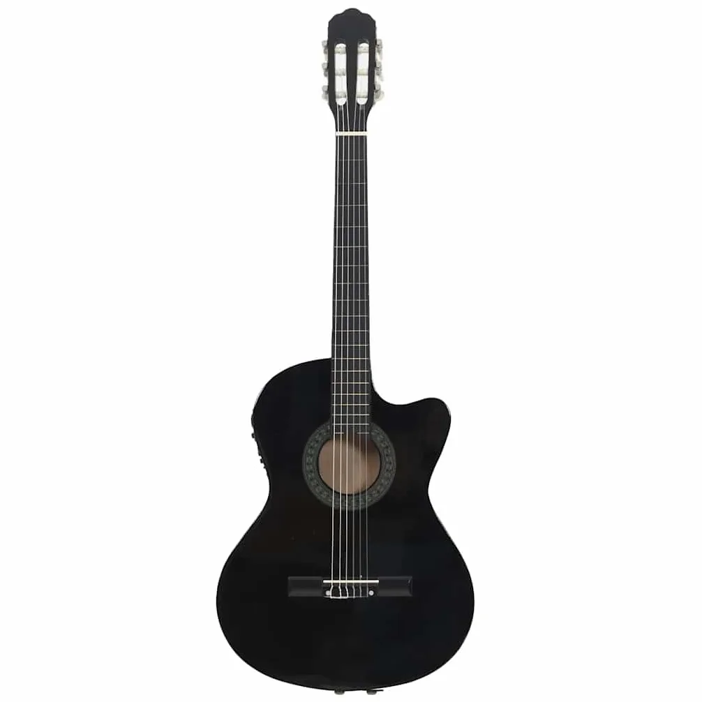 Chitarra western Cutaway nera 4/4 39" con equalizzatore a 4 bande e 6 corde in nylon, chitarra acustica in legno di tiglio per principianti, insegnamento, esercizio, palco e amplificatore