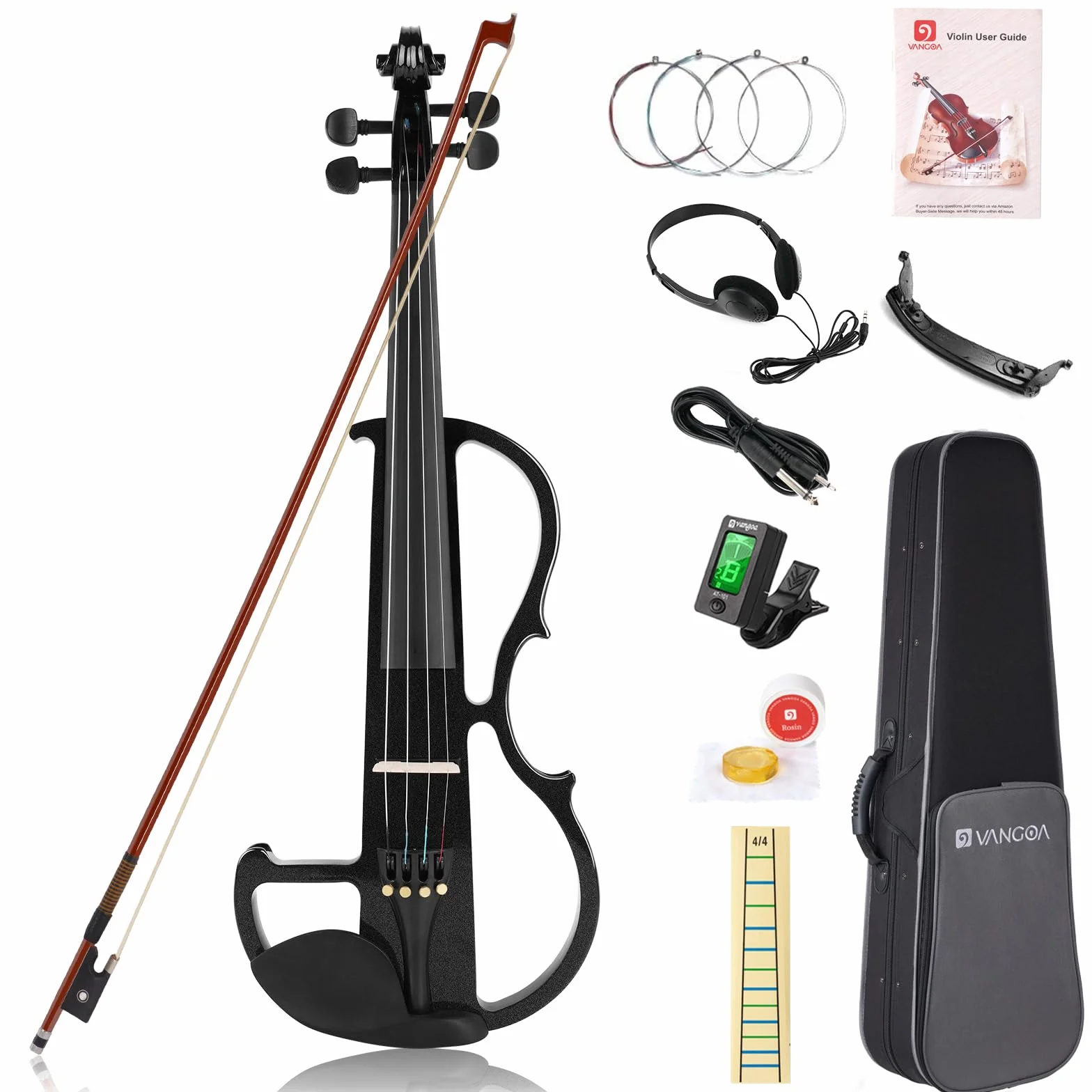 Vangoa Elettrica Silenzioso Violino 4/4 Full size Legno D'acero Violini per Principianti Studenti Adulti Adolescenti con Kit di Partenza, Nero