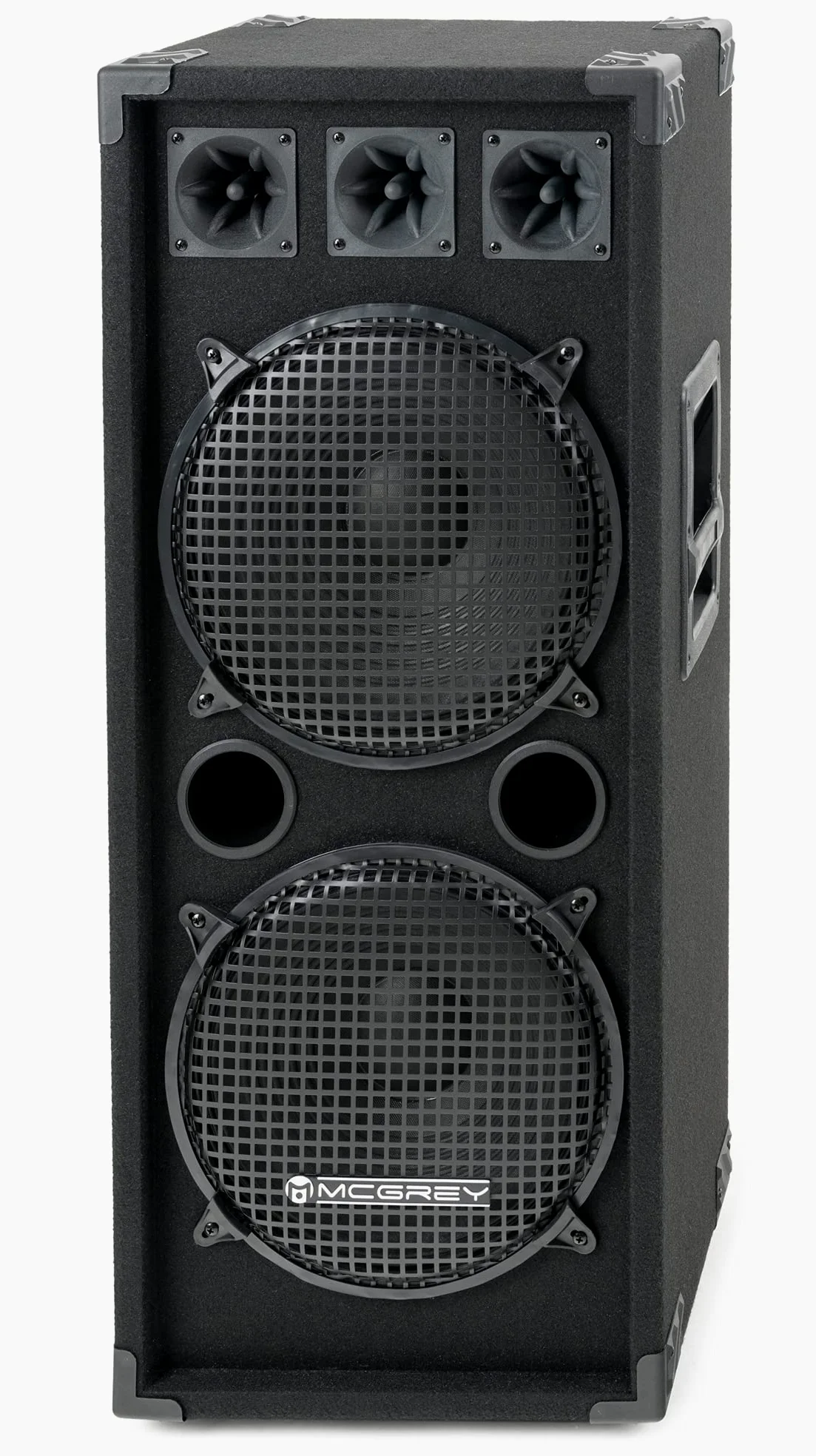 McGrey DJ-2222 Cantina Party/Box DJ 1000W, 500W RMS (1000W MAX), Peso: 15 | Cassa 2 vie con 2 x 12" (30cm) subwoofer e tre tweeter piezo, Cabinet in legno stabile e maniglie, 2 ingressi jack da 6, 3 kg