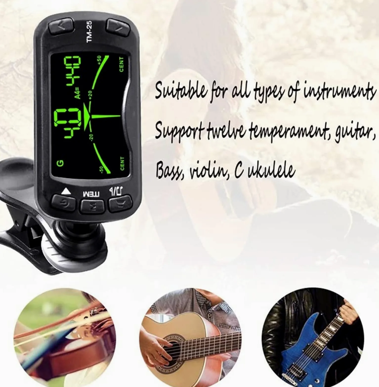 Guitar Tuner Clip Metronome Multifunzione Portatile Portatile Elettrico Chitarra Guitar Bass Violin Ukulele