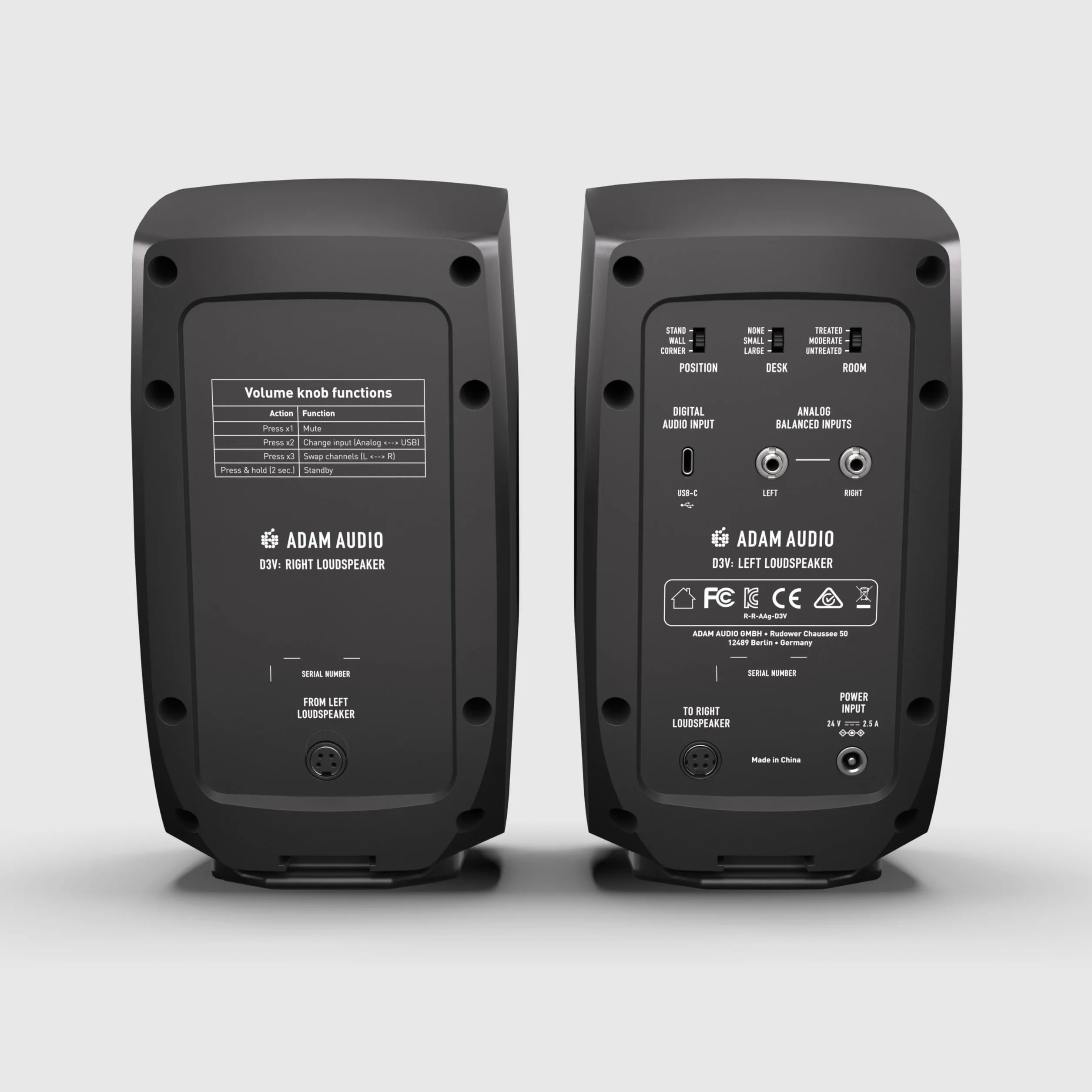 Sistema di monitoraggio attivo da desktop ADAM Audio D3V con connessione USB-C (coppia, nero)