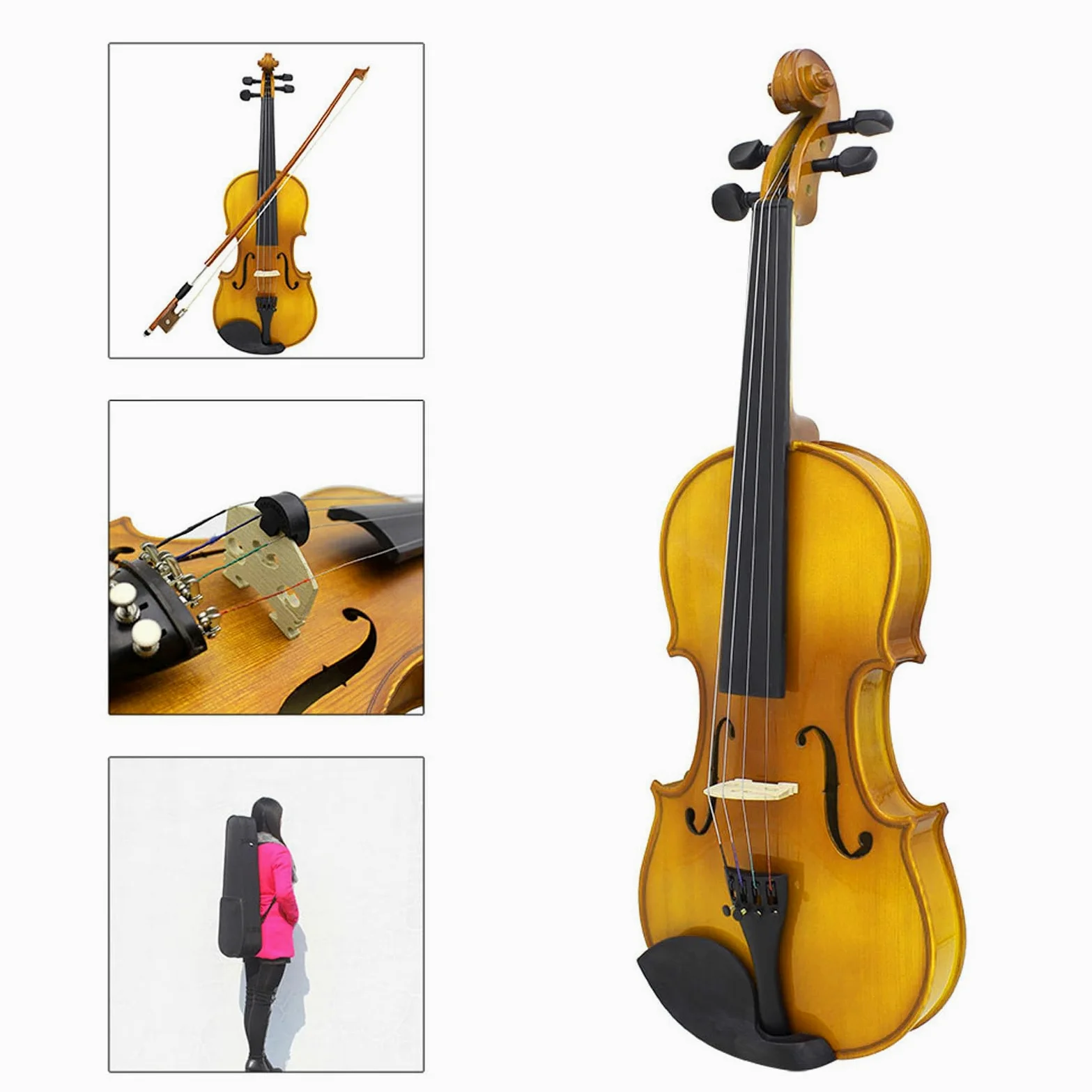 Violino 4/4 Legno Kit per Principianti-Violino per Principianti 4/4 Violino per Adulti Violino Set di Violino per Practice & Performance