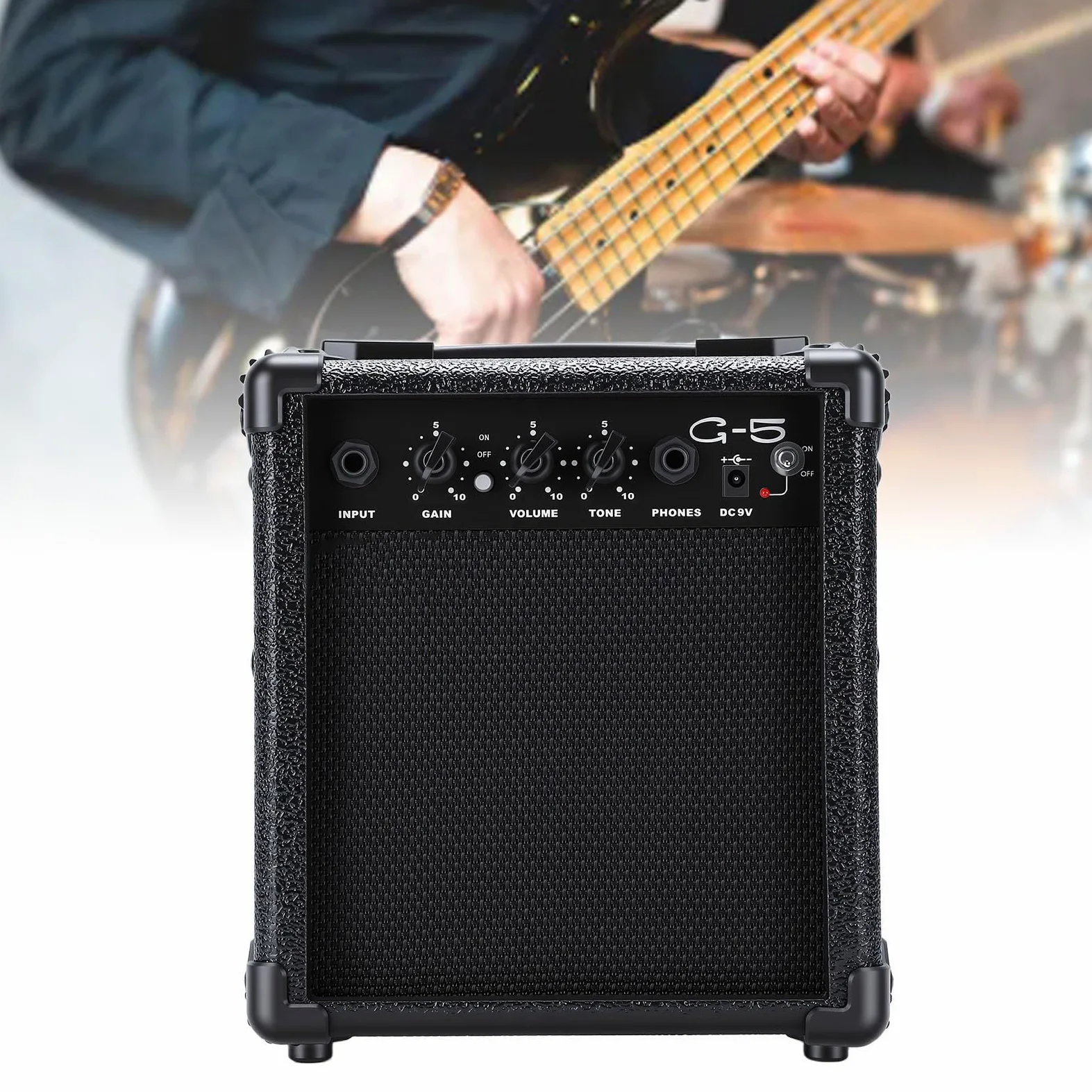 Mini Amplificatore per Chitarra da 5 W con Jack per Cuffie Doppio Altoparlante Amplificatore per Chitarra Elettrica Portatile per Esercitarsi in Viaggio e Ascolto di Musica