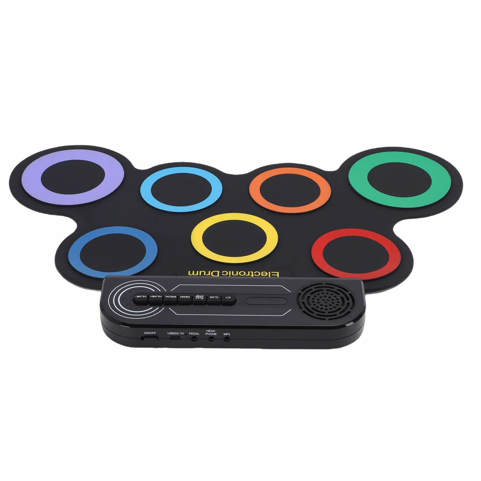 Alomejor Set di Batteria Elettronica Arrotolabile, Pad per Batteria con Altoparlante Stereo Integrato con 7 Pad, 2 Pedali, Ricaricabile per Esercitazione dei Bambini