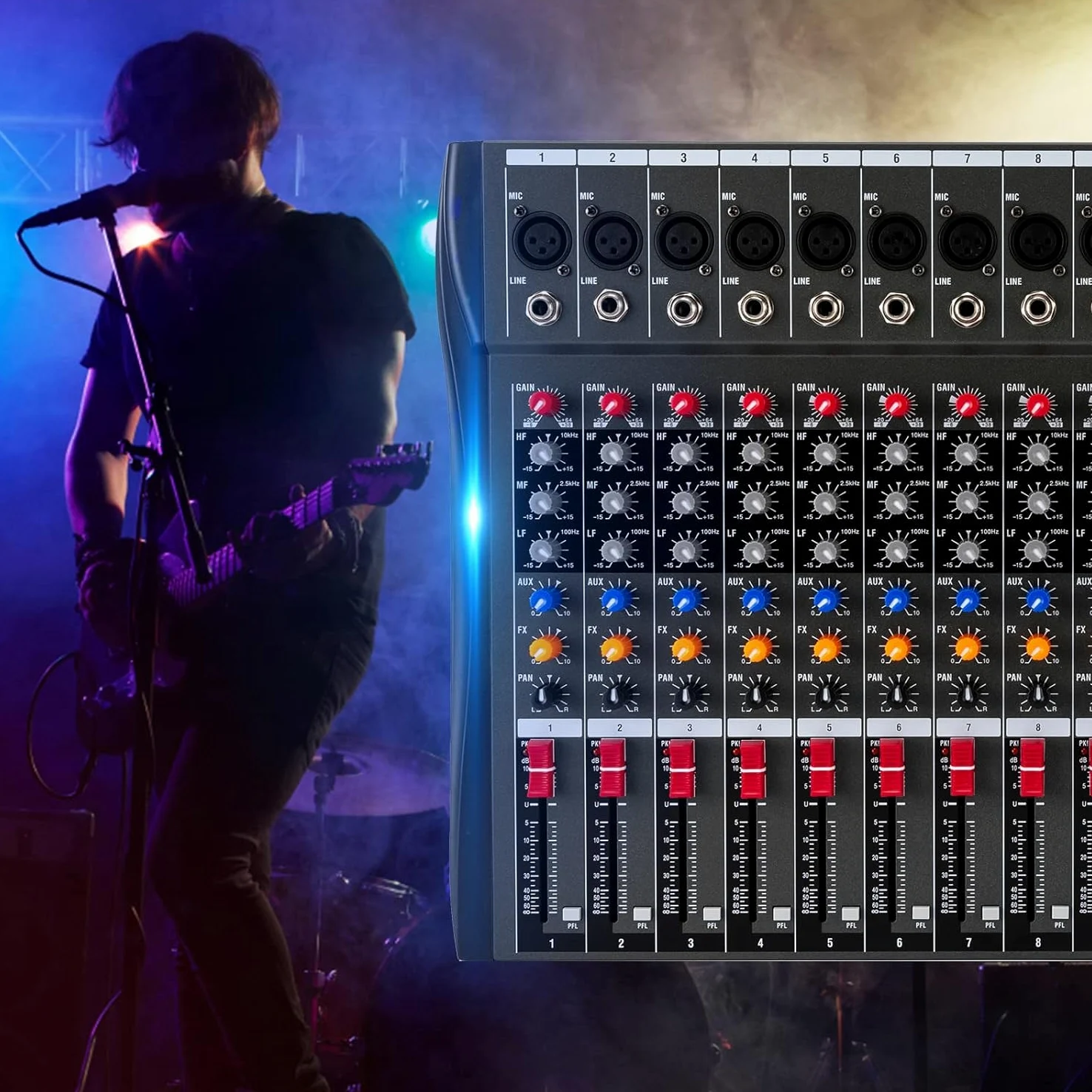 Console audio a 12 canali, amplificatore per studio Mixe Live Mixer Bluetooth USB, per registrazione DJ Stage Karaoke Bar Live Streaming