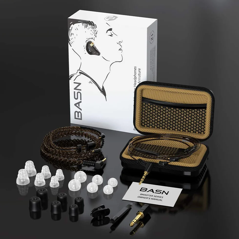 BASN Bmaster - Cuffie intrauricolari a triplo driver con due cavi staccabili, adatte per ingegneri audio, musicisti (nero)