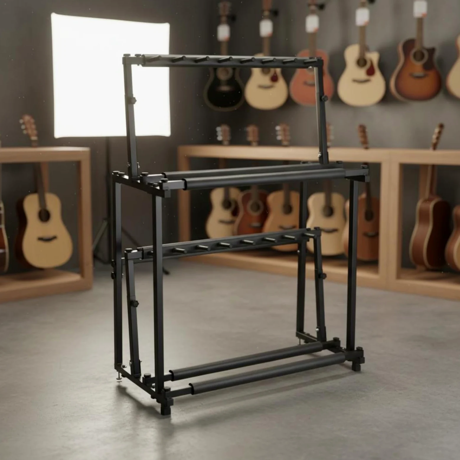 Porta Ukulele Regolabile Doppio Strato Espositore Strumenti Alta Capienza Accessorio Musicale per Musicisti, Esposizione, Negozio, Studio