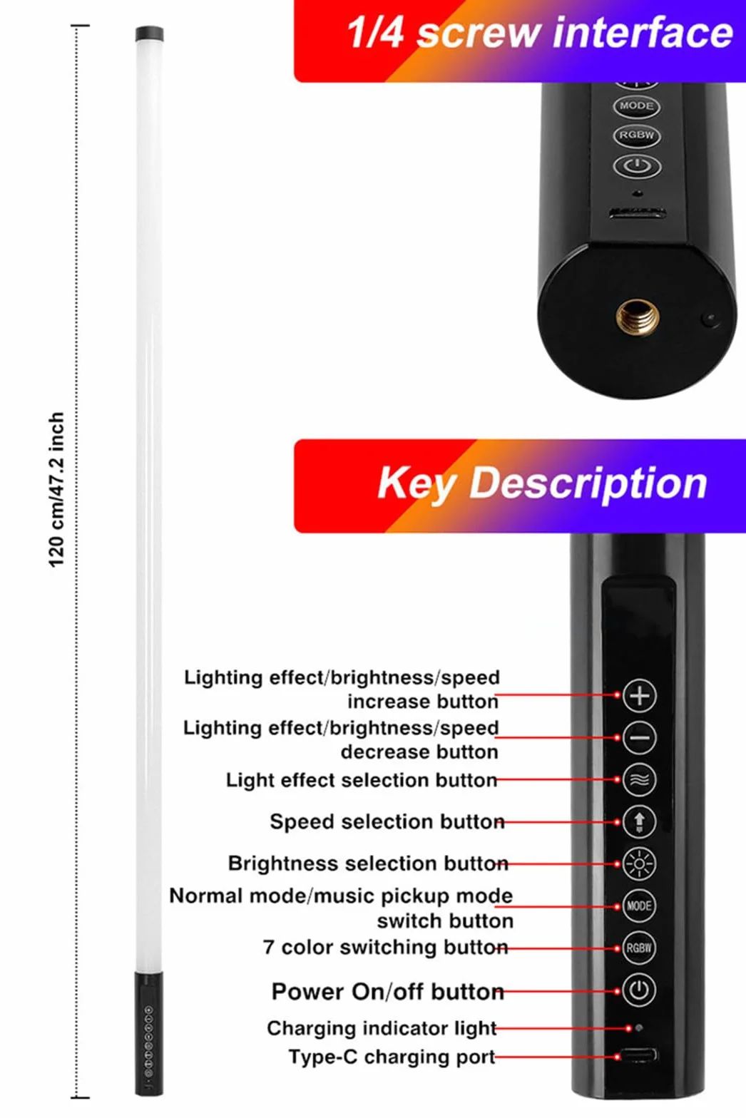 Barra di Luci a Tubo LED RGB da 4 Piedi con Supporto, Borsa di Trasporto, Batteria da 5000mAh, 500+ Effetti di Illuminazione, Sincronizzazione Musicale per DJ, Festa, Matrimonio, Danza, Video