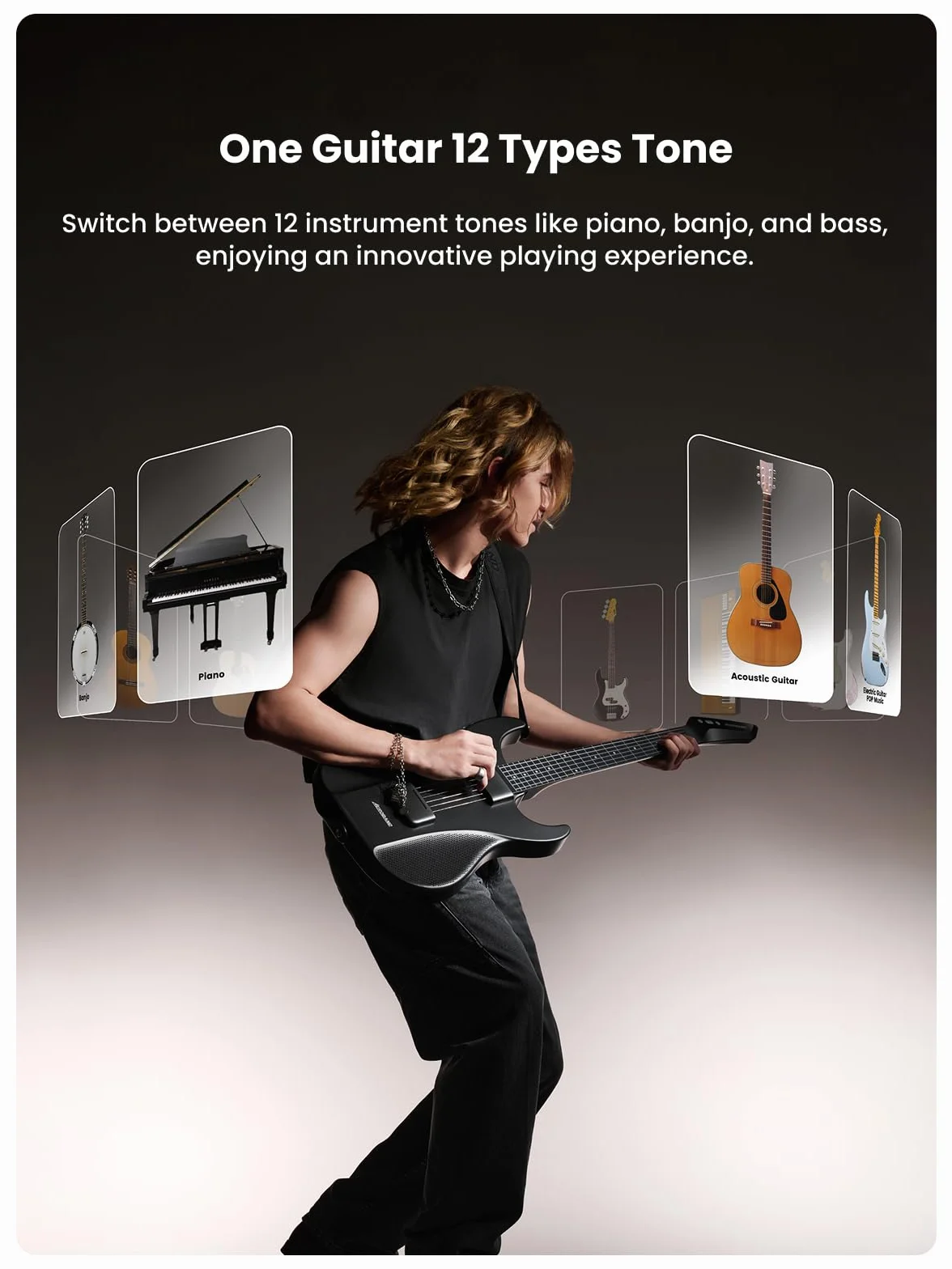 AeroBand Chitarra elettrica senza corda, chitarra elettrica acustica senza corde, tastiera portatile ed Emovable Chitarra da viaggio per principianti, appassionati, adulti, regalo (2024)