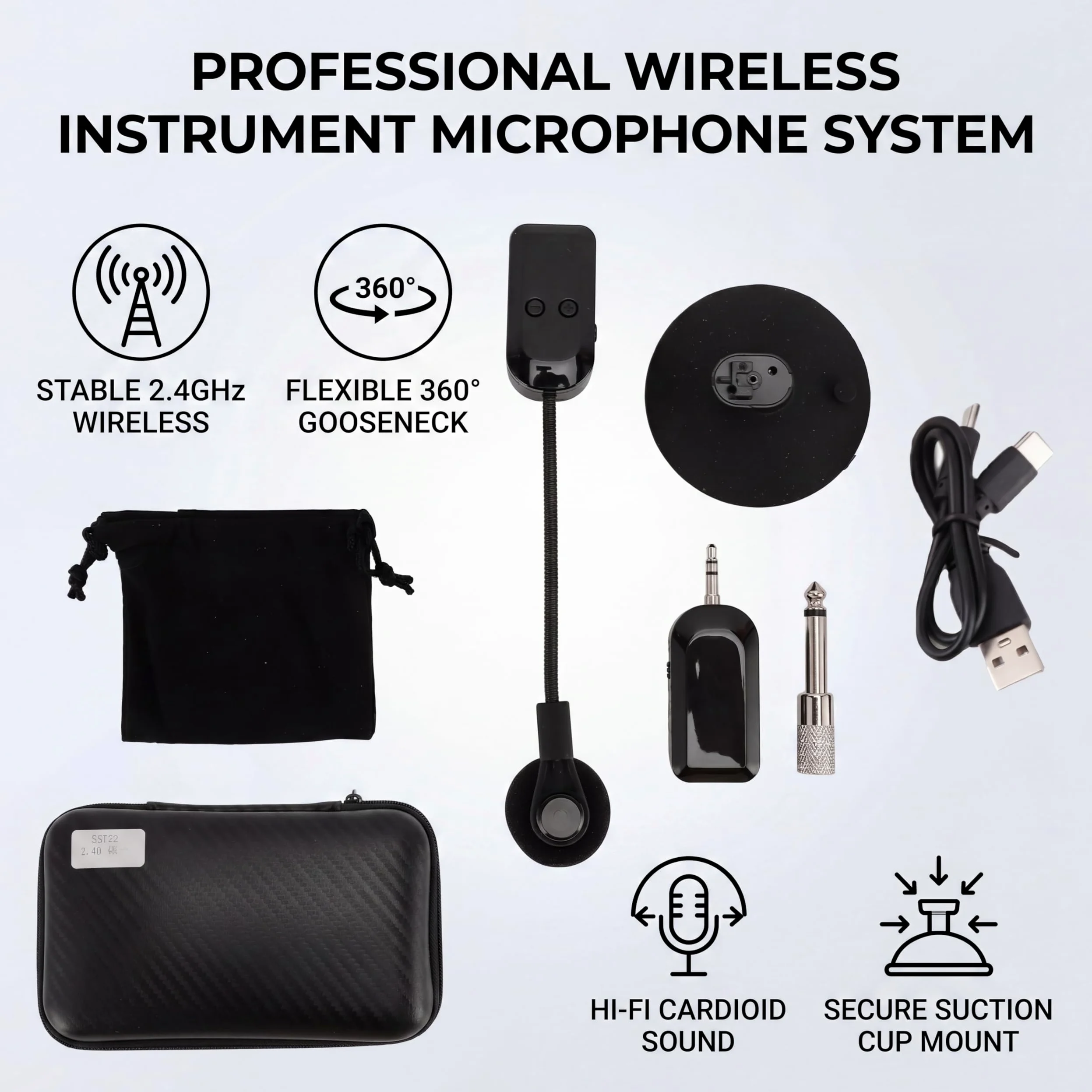 Cocoarm Microfono per Strumenti Wireless, Microfonico Portatile 2.4G per Chitarra, Violino e Fisarmonica con Acquisizione Accurata del Suono e Portata Wireless di 100 Piedi