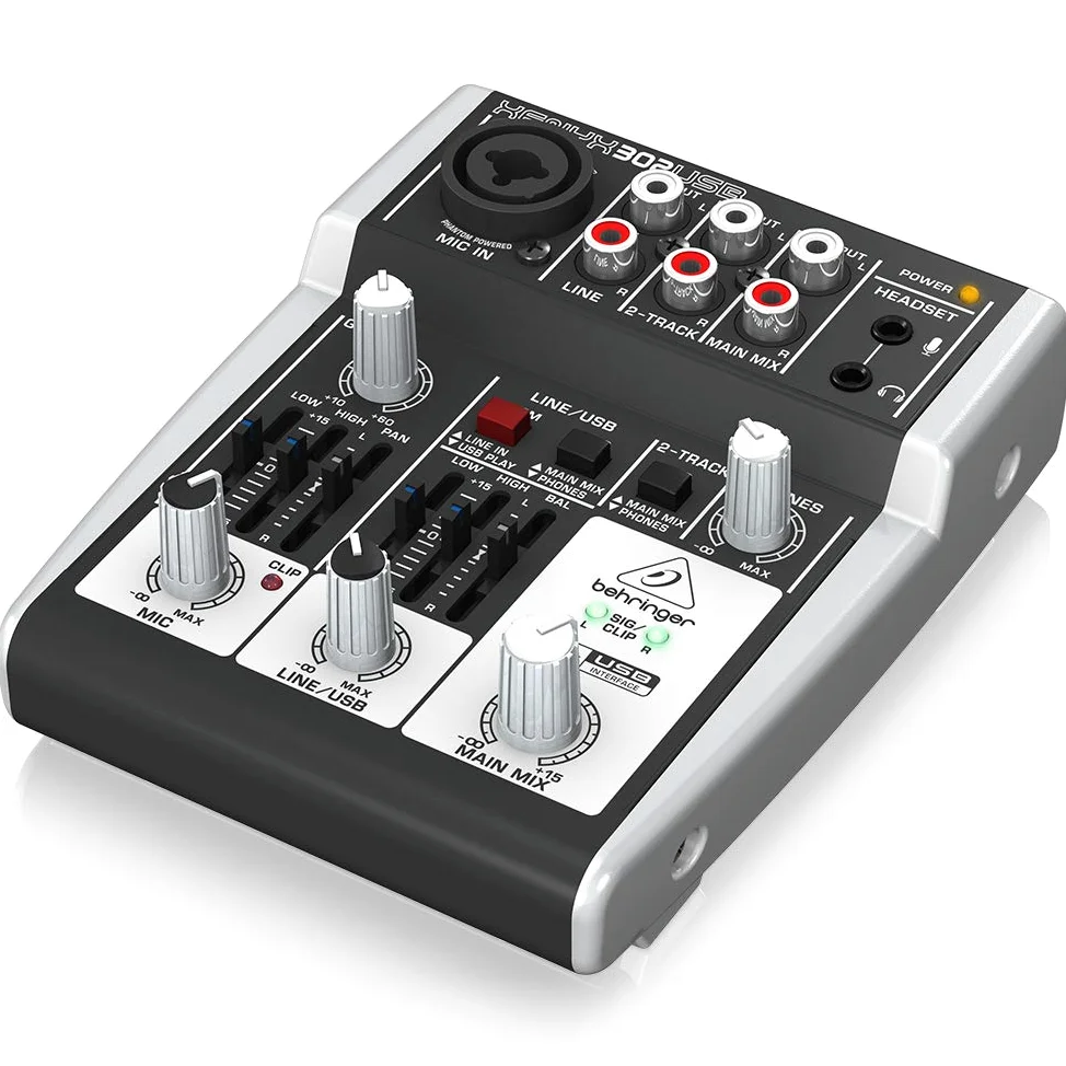 Behringer 302USB Mixer premium a 5 ingressi con preamplificatore microfonico XENYX e interfaccia USB/audio & Cavo da microfono a mixer Stagg SMC6 da 6 metri XLR (m) -XLR (f), nero