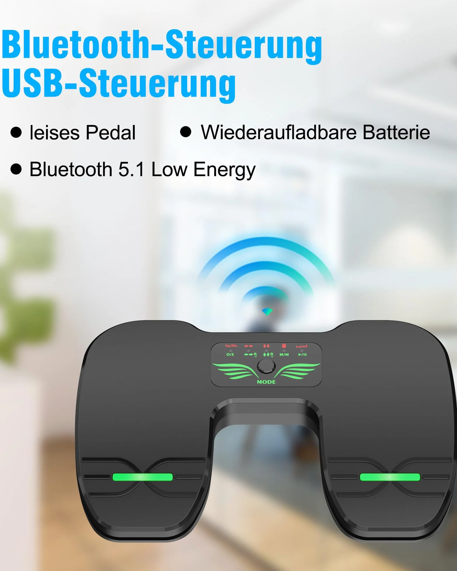 Pedale Bluetooth: interruttore Bluetooth ricaricabile per controllo di lettura musicale su tablet e smartphone