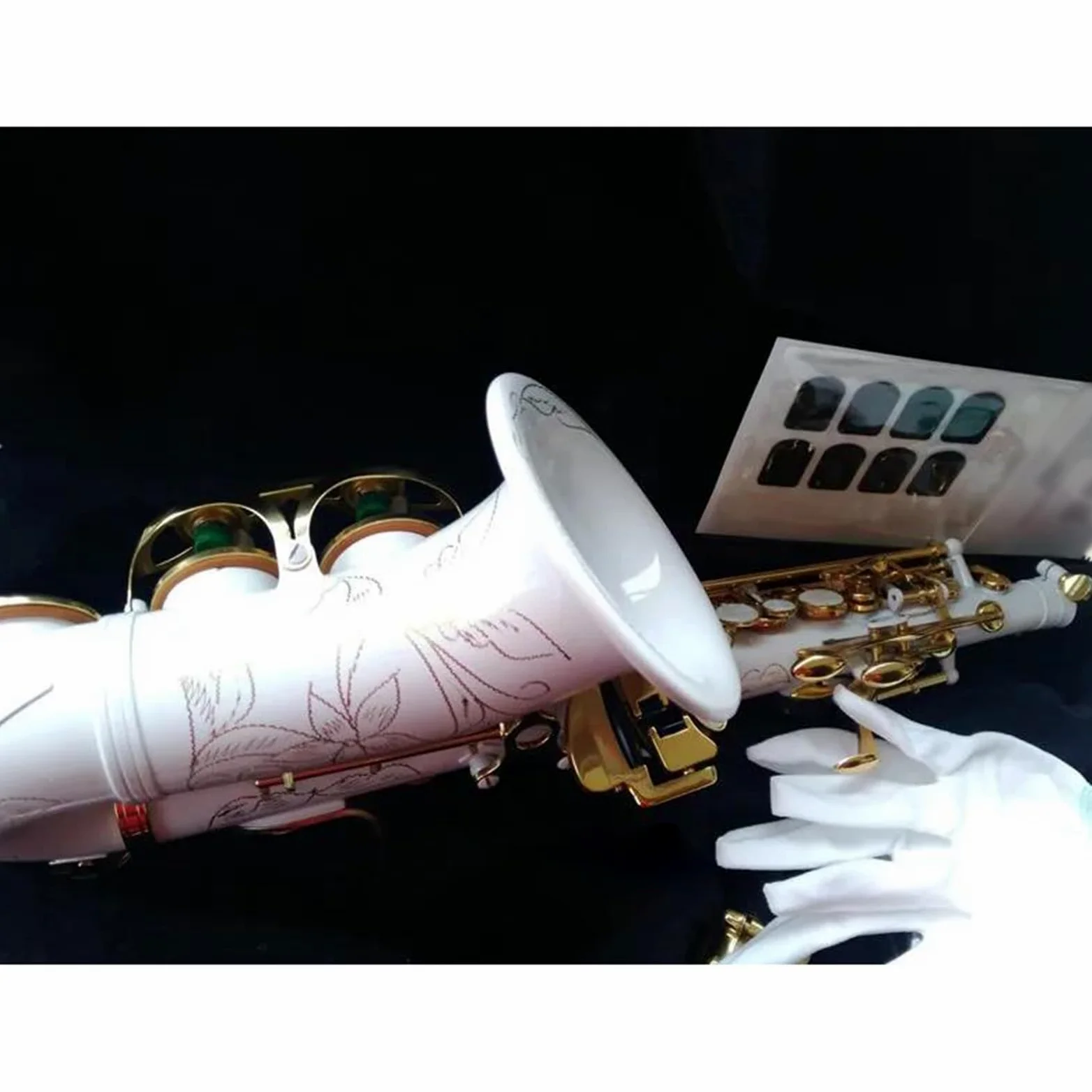 sassofono Sassofono Soprano Curvo Bianco Bb Gold Key Sax Strumento A Fiato Alto Con Custodia Spazzola Per Cinturino Per Ance Per Sassofono Soprano